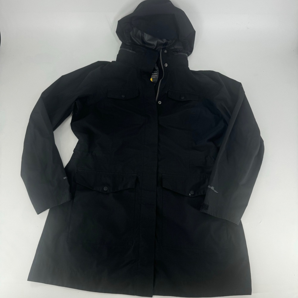 Eddie Bauer Travex WeatherEdge Jacket Womens Large Black Hooded Rain Parka Coat